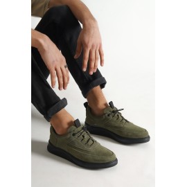 Casual Hakiki Deri Süet Rahat Erkek Ayakkabı Yeşil Renk