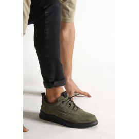 Casual Hakiki Deri Süet Rahat Erkek Ayakkabı Yeşil Renk