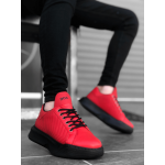 K&A-Bağcıklı Erkek Model Dikişli Yüksek Taban Kırmızı Spor Ayakkabı