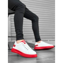 K&A-BA0222 BOA Kalın Yüksek Taban Bağcıklı Beyaz Kırmızı Erkek Ayakkabı