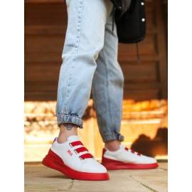 K&A-3 Bant Beyaz Kırmızı Detaylı Kalın Taban Casual Erkek Ayakkabı