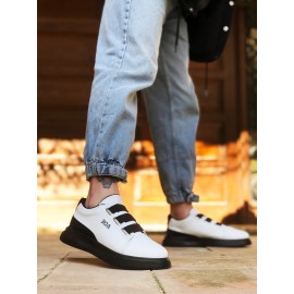 K&A-3 Bant Beyaz Siyah Detaylı Kalın Taban Casual Erkek Ayakkabı