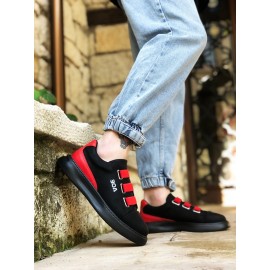 K&A-3 Bant Siyah Kırmızı Detaylı Kalın Taban Casual Erkek Ayakkabı