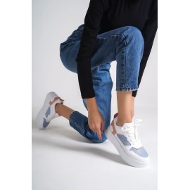 ALESSI Bağcıklı Ortopedik Taban Kadın Sneaker Ayakkabı BT Beyaz/Mavi/Fuşya