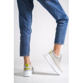 ALESSI Bağcıklı Ortopedik Taban Kadın Sneaker Ayakkabı BT Gri/Yeşil