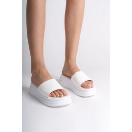 ALICE Düz Topuklu Kalın ve Ortopedik Taban Kadın Terlik BT Beyaz