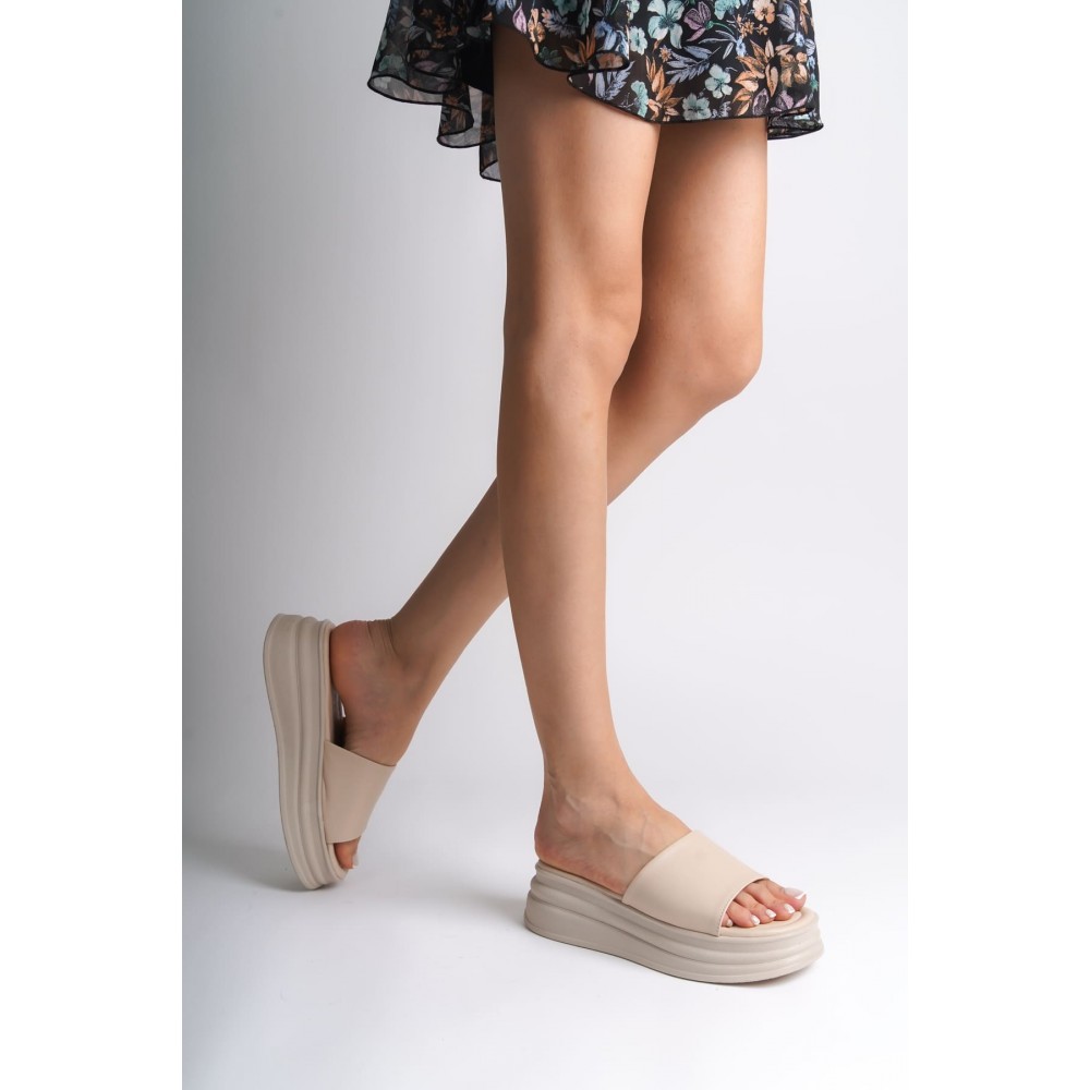 ALICE Düz Topuklu Kalın ve Ortopedik Taban Kadın Terlik KT Krem