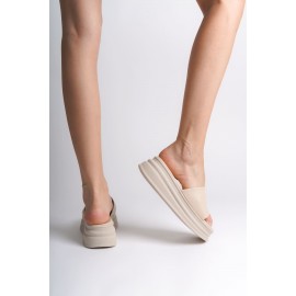 ALICE Düz Topuklu Kalın ve Ortopedik Taban Kadın Terlik KT Krem