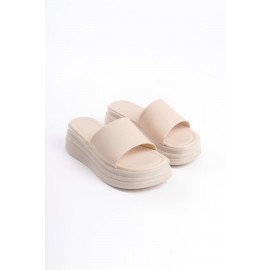 ALICE Düz Topuklu Kalın ve Ortopedik Taban Kadın Terlik KT Krem