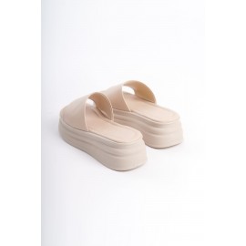 ALICE Düz Topuklu Kalın ve Ortopedik Taban Kadın Terlik KT Krem