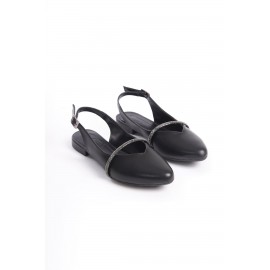 ALLISON Tokalı Ortopedik Rahat Taban Taş Detaylı Kadın Babet Ayakkabı ST Siyah