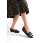 K&A  Ortopedik Rahat Taban Kurdele Detaylı Klasik Babet Anne Ayakkabısı ST Siyah
