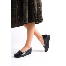 K&A  Ortopedik Rahat Taban Kurdele Detaylı Klasik Babet Anne Ayakkabısı ST Siyah