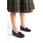 K&A  Ortopedik Rahat Taban Lastik Detaylı Klasik Babet Anne Ayakkabısı ST Siyah