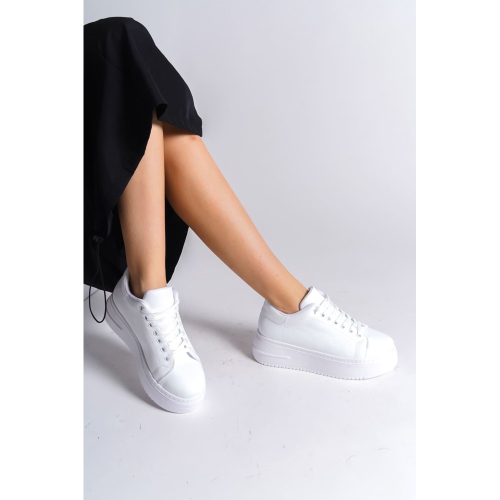 BIANA Bağcıklı Ortopedik Taban Kadın Sneaker Ayakkabı BT Beyaz
