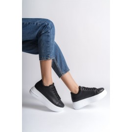 BIANA Bağcıklı Ortopedik Taban Kadın Sneaker Ayakkabı BT Siyah