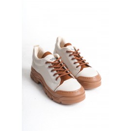 JANE Bağcıklı Ortopedik Taban Cilt Kadın Sneaker Ayakkabı TT Krem