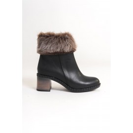 LIA Fermuarlı Ortopedik Taban Suya ve Soğuğa Dayanıklı Tüylü Topuklu Kadın Bot ST Siyah