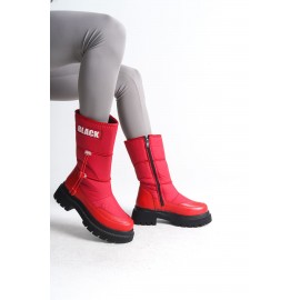 K&A  Lastikli Fermuarlı Suya ve Soğuğa Dayanıklı Paraşüt Kumaş Cilt Kadın Bot ST Kırmızı