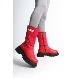 K&A  Lastikli Fermuarlı Suya ve Soğuğa Dayanıklı Paraşüt Kumaş Cilt Kadın Bot ST Kırmızı