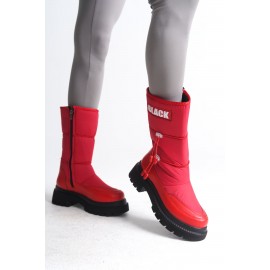 K&A  Lastikli Fermuarlı Suya ve Soğuğa Dayanıklı Paraşüt Kumaş Cilt Kadın Bot ST Kırmızı