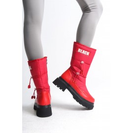 K&A  Lastikli Fermuarlı Suya ve Soğuğa Dayanıklı Paraşüt Kumaş Cilt Kadın Bot ST Kırmızı