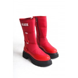 K&A  Lastikli Fermuarlı Suya ve Soğuğa Dayanıklı Paraşüt Kumaş Cilt Kadın Bot ST Kırmızı