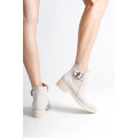 LUNA Fermuarlı Lastikli Ortopedik Taban Suya ve Soğuğa Dayanıklı Topuklu Süet Kadın Bot KT Krem