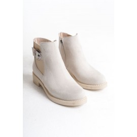 LUNA Fermuarlı Lastikli Ortopedik Taban Suya ve Soğuğa Dayanıklı Topuklu Süet Kadın Bot KT Krem