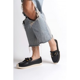 LYDIA Bağcıksız Ortopedik Rahat Taban Kalp Desenli Babet Ayakkabı KT Siyah