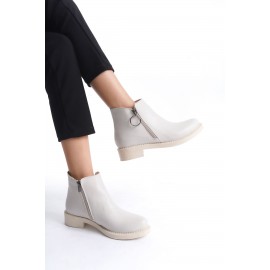 MARGARET Fermuarlı Ortopedik Taban Suya ve Soğuğa Dayanıklı Topuklu Cilt Kadın Bot KT Krem