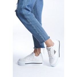 PRAG Bağcıklı Ortopedik Taban Desenli Kadın Sneaker Ayakkabı BT Beyaz