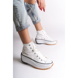 K&A  Bağcıklı Ortopedik Taban Kadın Sneaker Ayakkabı BT Beyaz