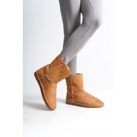SELINA Bağcıksız Düz Taban İçi Kürklü Süet Kadın Bot TT Taba