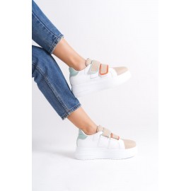 VALENCIA Bağcıksız Cırt Cırtlı Ortopedik Taban Kadın Sneaker Ayakkabı BT Beyaz/Ten