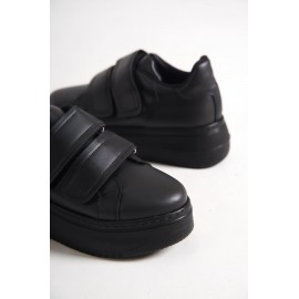 VALENCIA Bağcıksız Cırt Cırtlı Ortopedik Taban Kadın Sneaker Ayakkabı ST Siyah