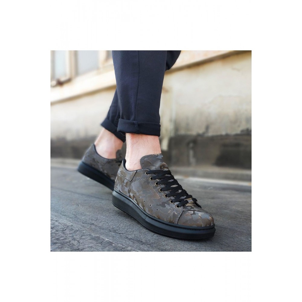 K&A  KA501 Gri Siyah Hologram Erkek Yüksek Taban  Ayakkabı