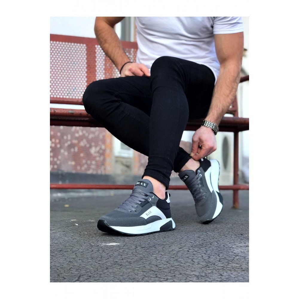 K&A  KA204 Füme Siyah Beyaz Erkek Spor Ayakkabı