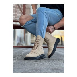 K&A  KA012 Bej Kömür Süet Uzun Bağcıklı  Bot