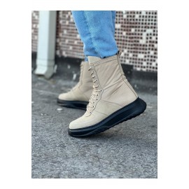 K&A  KA012 Bej Kömür Süet Uzun Bağcıklı  Bot