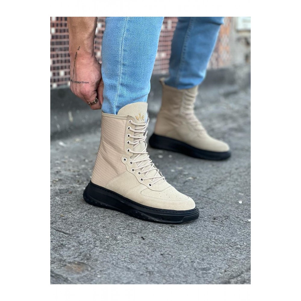 K&A  KA012 Bej Kömür Süet Uzun Bağcıklı  Bot