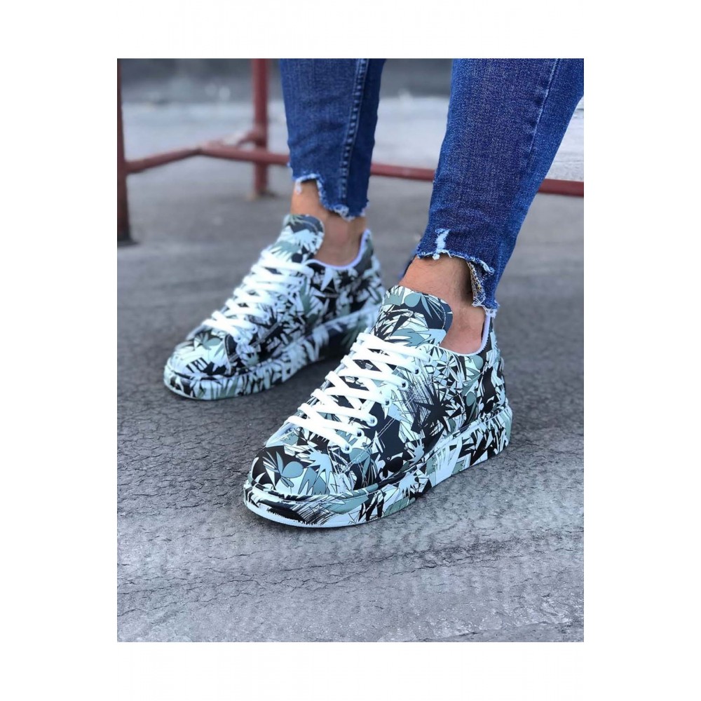 K&A  KA501 Siyah Beyaz Boyalı Erkek Casual Ayakkabı
