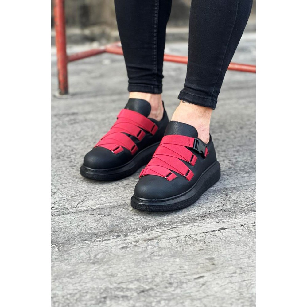 K&A  KA033 Kömür Kırmızı Erkek Yüksek Taban  Ayakkabı