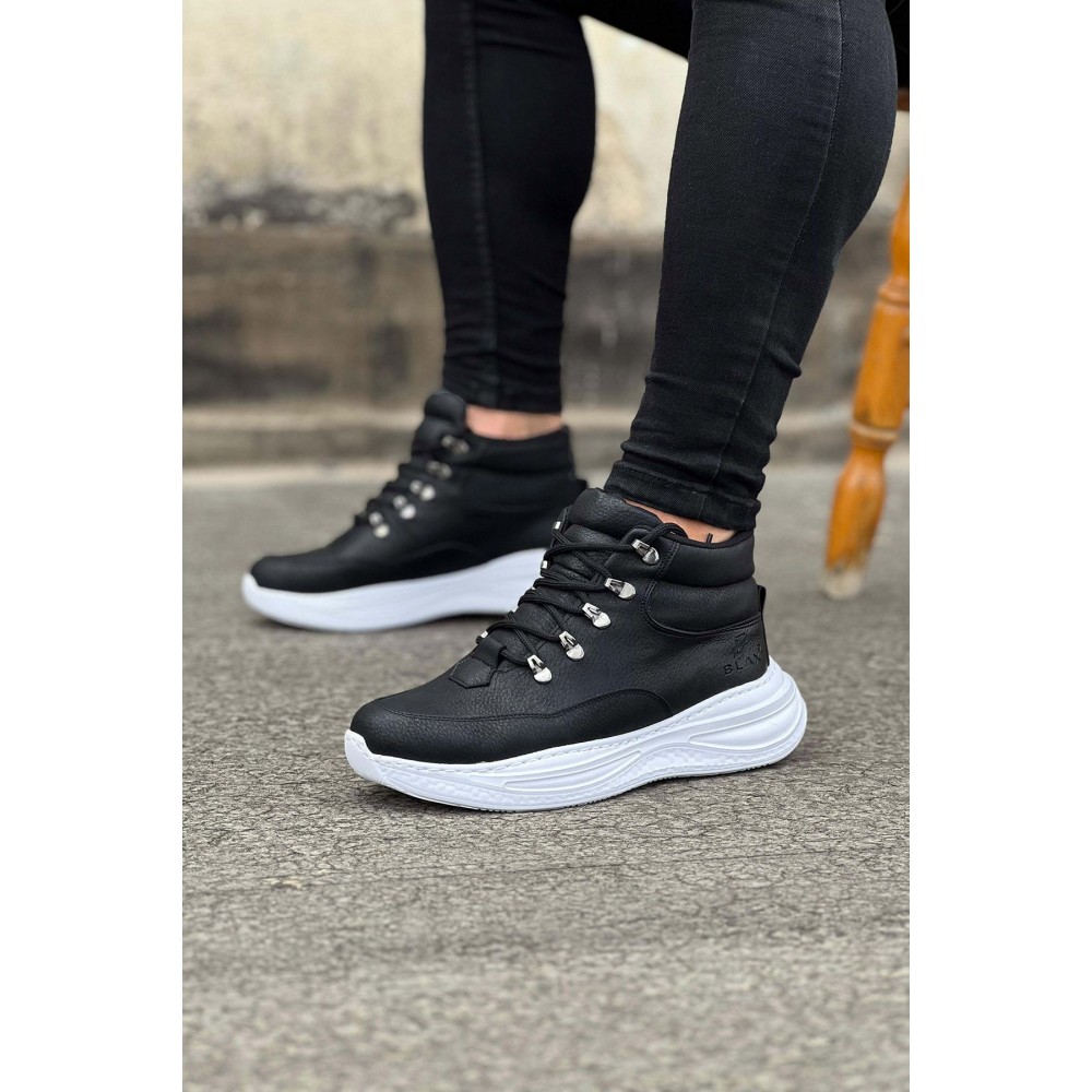 K&A  KA035 Siyah Cilt Yüksek Taban Yarım Bilek Bot