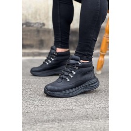 K&A  KA035 Kömür Cilt Yüksek Taban Yarım Bilek Bot