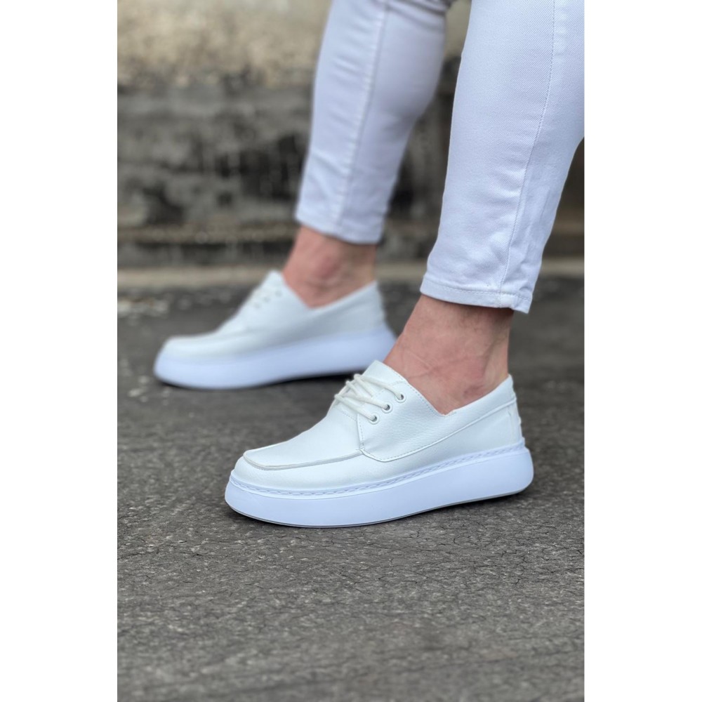 K&A  KA508 Beyaz Cilt Ortopedik Taban Erkek Casual Ayakkabı