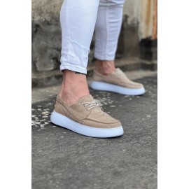 K&A  KA508 Bej Süet Ortopedik Taban Erkek Casual Ayakkabı