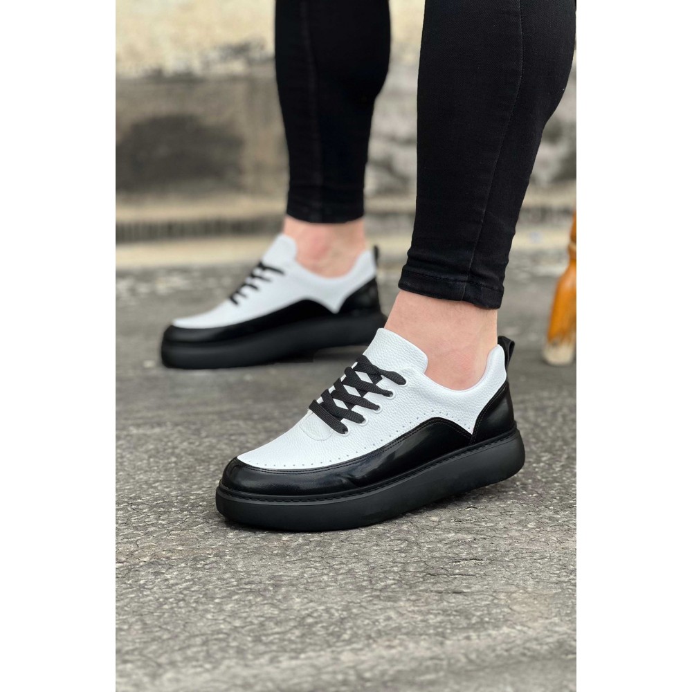 K&A  KA162 Kömür Beyaz Rugan Ortopedik Taban Erkek Casual Ayakkabı