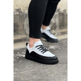 K&A  KA162 Kömür Beyaz Rugan Ortopedik Taban Erkek Casual Ayakkabı
