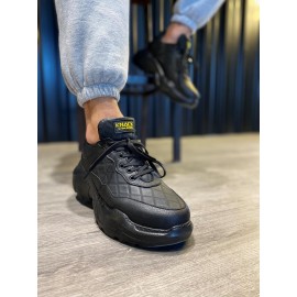 K&A Yüksek Taban Günlük Ayakkabı N75 Kapitone Siyah (Siyah Taban)